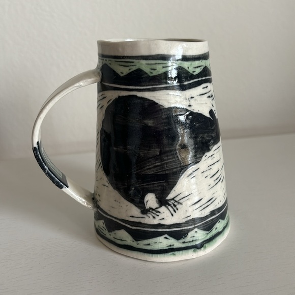 Martye Allen Sgraffito Pottery Art Mug 2 Black Bears Southwest Native Nature - Picture 6 of 15